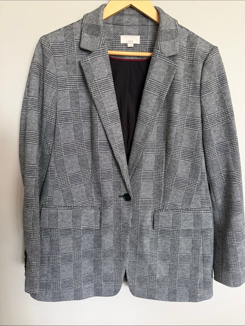 LOFT Gray Plaid Single-Button Blazer 12